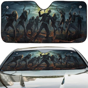 Zombie Dance Car Windshield Sunshade, Halloween Zombie Apocalypse Front Window Shade Protector, Spooky Auto Sun Visor Cover