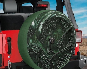 Spare Tire Aliens Xenomorph Cover With Backup Camera Hole Option For Wrangler Broncos Tire Sizes Available Full Color Print RV Camping Gift
