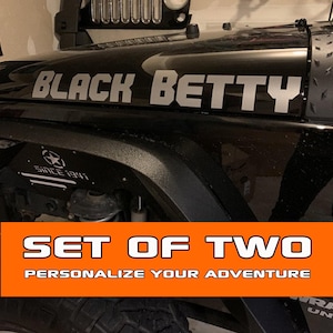 Personalized Custom Text Hood Vinyl Decals - Fits Jeep Wrangler or Gladiator - Vinyl Decal Lettering - Create Custom Text Decal (Set of 2)