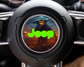 Spooky Halloween Scarecrow Steering Wheel Decal Overlay Accessory for Jeep Vehicles