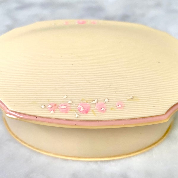 Vintage 1940s Celluloid Box With Top Decorated With Delicate Pink, White and Yellow Floral Design- Home Decor