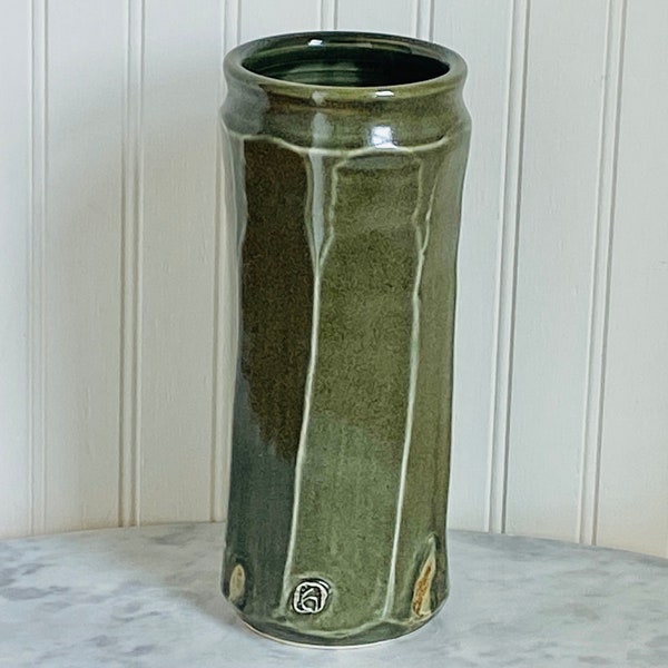 Vintage Studio Pottery Deep Green Hand Thrown Vase - Hand Thrown - Hand Made