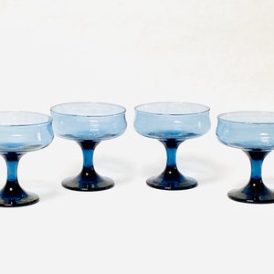 Vintage (Set of 4) Libby Connoisseur Blue Champagne Coupe Dessert Cup - Barware - Bar Glasses - Glassware