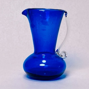 Vintage Blenko Mini Blue Hand Blown Glass Pitcher - Art Glass - Home Decor