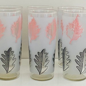 Vintage (Set of 4) Libbey Frosted Pink Black Leaf Design Glasses - Barware -  Colorful Vintage Glassware