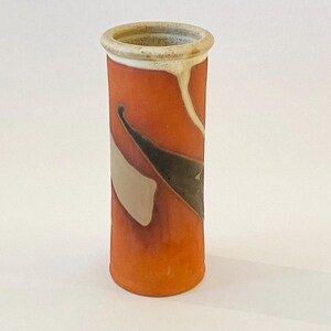 Studio Pottery Modernist Cylinder Clay Vase Signed - Home Decor - Hand Thrown - Hand Decorated