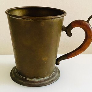 Antique Victorian Brass Tankard With Inlaid Wood Handle - Brass Collectible  - Tankards - Home Decor