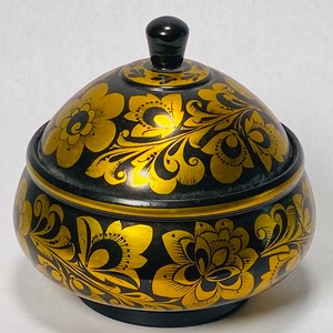Vintage Russian Lidded Gold And Black Trinket Box - Home Decor - Gifts