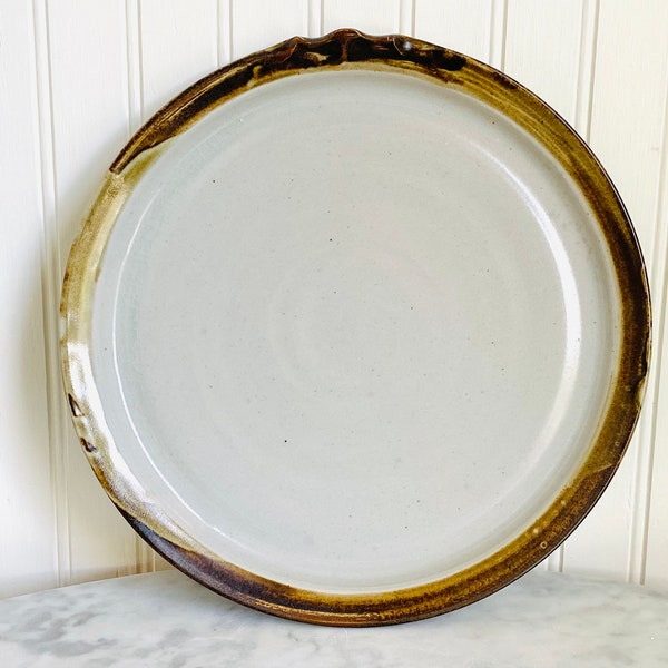 Studio Pottery Lightly Decorated Edged 10 Inch Platter Signed Makers Mark - Hand Thrown - Hand Made