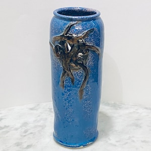 Studio Pottery Signed Blue Vase - Home Decor - Hand Thrown - Hand Decorated