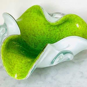 Vintage Alfredo Barbini Murano Dish Bowl Green Gold Flake - Home Decor