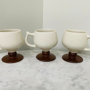 Vintage (Set of 3) Hall Model 1274 White and Brown Pedestal Mugs - Home Decor - Housewares - Entertaining