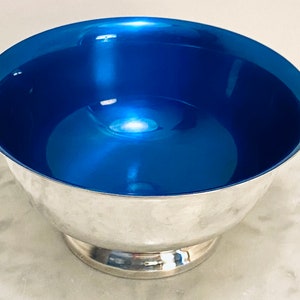 Vintage Silver Plated Blue Enamel Paul Revere Bowl Wallace Color Clad - Barware - Home Decor