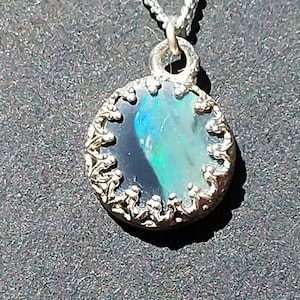 Lightning Ridge Black Opal Necklace: Green Silver Filigree Pendant