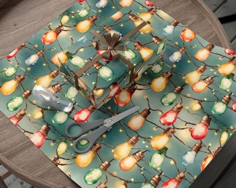 Vintage Christmas Lights Wrapping Paper, Retro Holiday Gift Wrap, Festive Midcentury Xmas Paper, Unique Retro Christmas Gift Wrap Rolls
