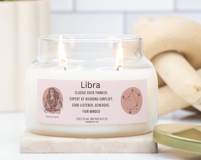 Birth Month Libra Star Sign Candle, BFF Zodiac Gift,  Trendy Libra 10oz Soy Wax Candle, Star Sign Gift, Good energy Astrology candle