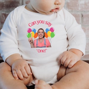 Can you say One Onesie, Ms Rachel Birthday Themed Onesie, Long Sleeve Baby Onesie, 1st Birthday Custom Onesie
