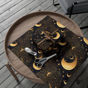 Celestial Eco-vriendelijk, duurzaam, inpakpapier, maan en lucht ontwerp, Witchy inpakpapier, Gothmas, luxe inpakpapier