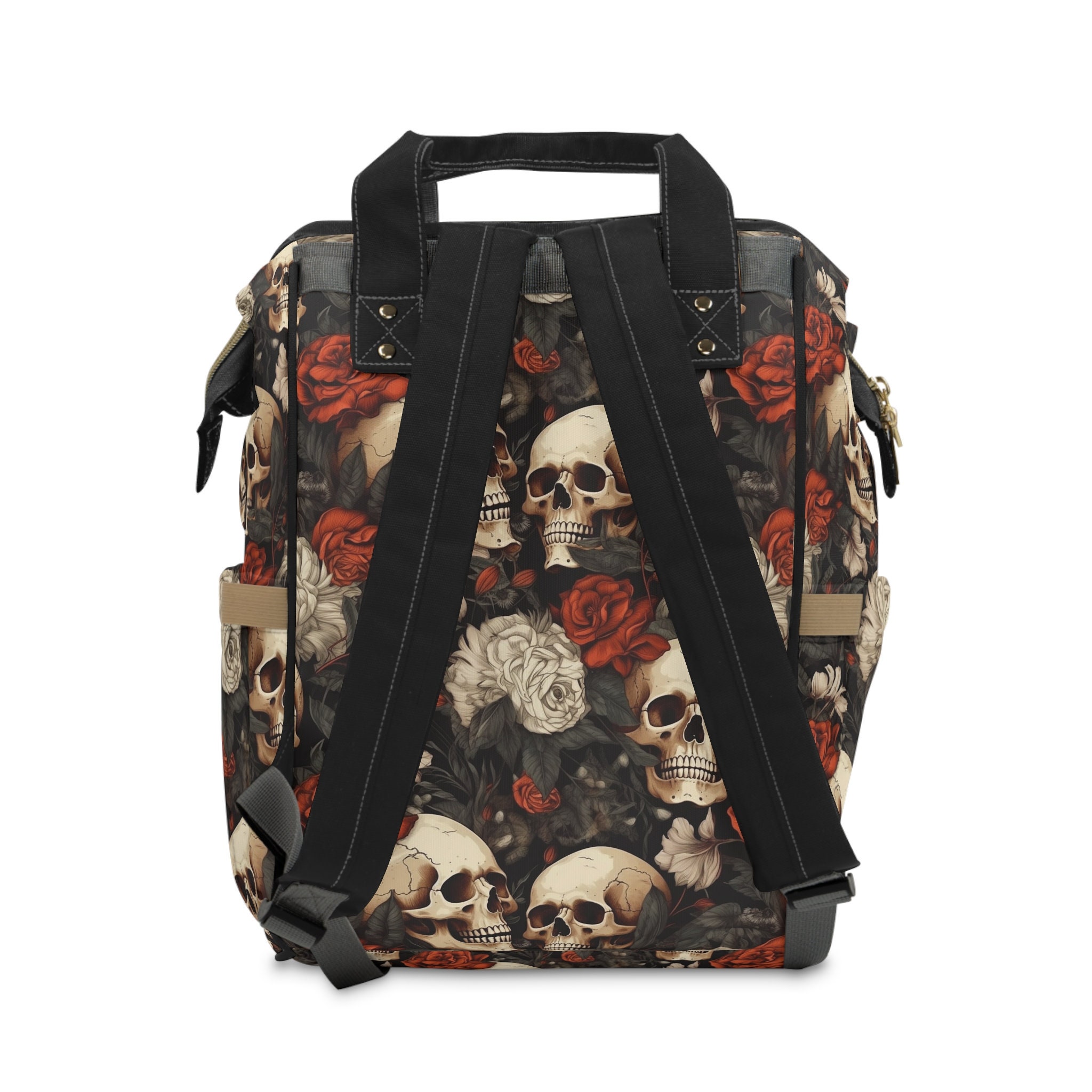 Edgy Skull & Roses Diaper Backpack, Multifunctional Gothic Baby Bag ...
