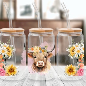 Tazza di vetro della mucca delle Highland, regalo per la festa della mamma della mamma rancher, regalo di compleanno per gli amanti della mucca, tazza di mucca delle Highland del caffè ghiacciato, arredamento della cucina vivente della fattoria