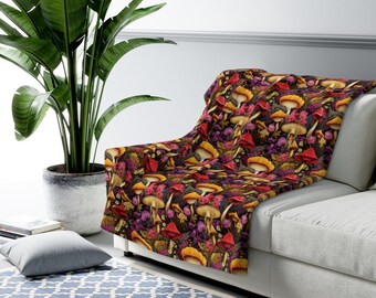 Mushroomcore Sherpa Fleece Blanket, Woodland Throw