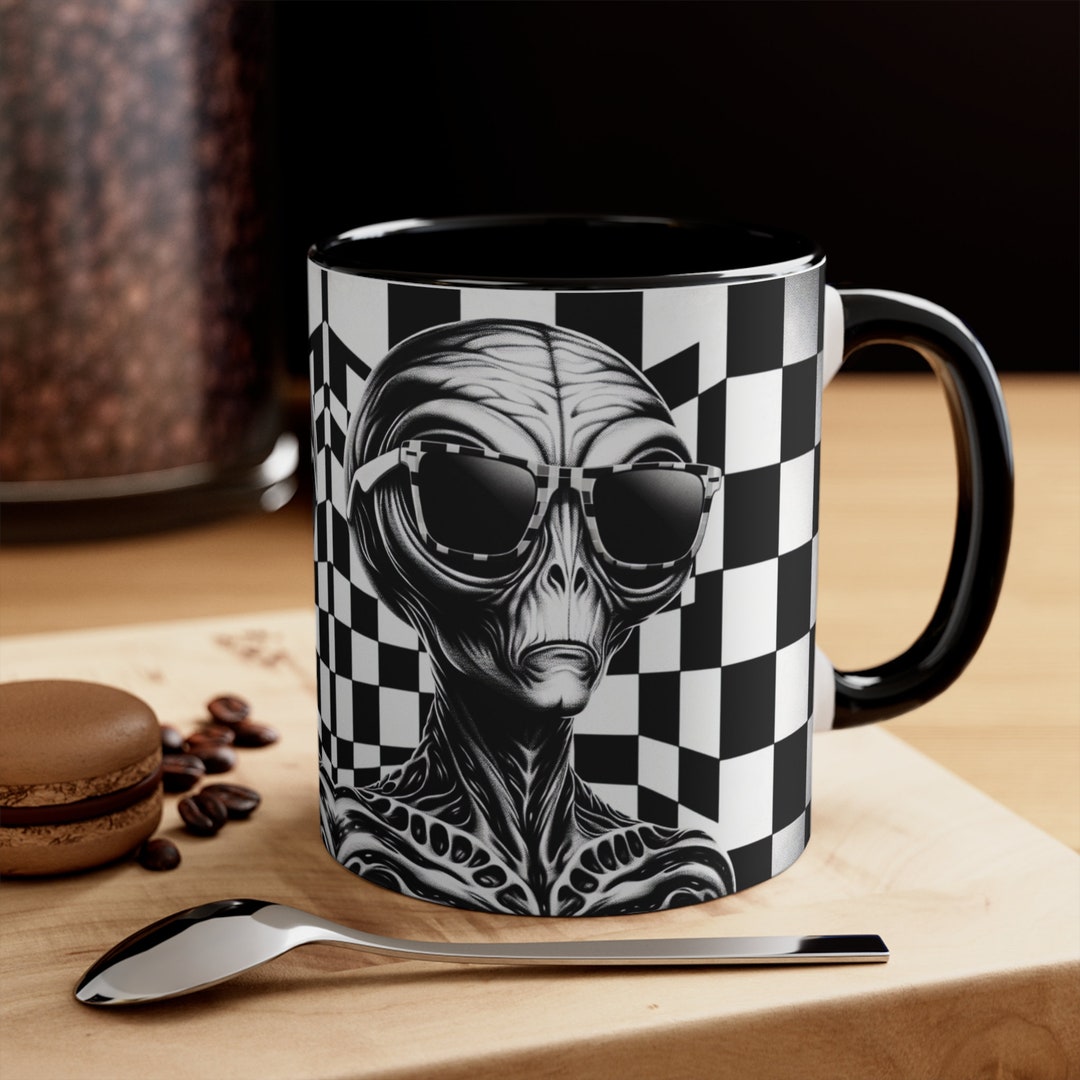 Retro Alien Coffee Mug, Checkered Space Decor, 11oz - Etsy