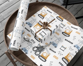Eco-Friendly Construction Trucks Wrapping Paper – Birthday Party Gift Wrap