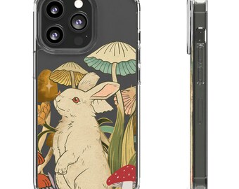Cottagecore Phone Case, Bunny and Mushroom Design