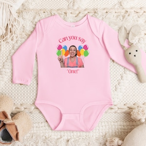 Can you say One Onesie, Ms Rachel Birthday Themed Onesie, Long Sleeve Baby Onesie, 1st Birthday Custom Onesie