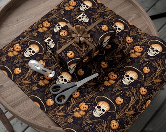 Eco-Friendly Gothic Skeleton Wrapping Paper, Halloween Gift Wrap