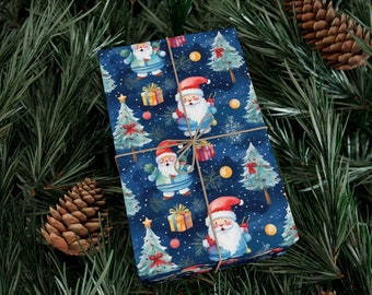 Cartoon Santa Christmas Wrapping paper, Festive Holiday Wrap, Pretty Gifted Wrapping paper, Jolly Santa Gift Wrap, Kids Christmas Gift
