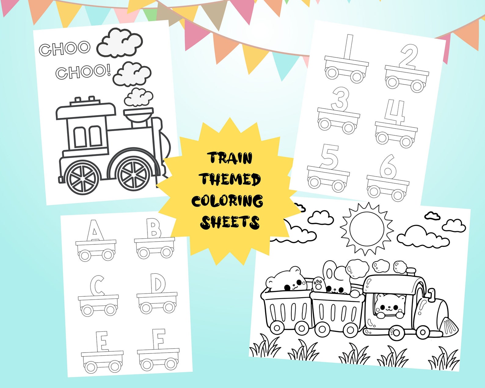 Printable Train Themed Activity Coloring Sheets Kids Birthday - Etsy