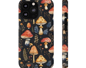 Mushroom Lover iPhone Case with Card Holder, Cottagecore Fungi Design