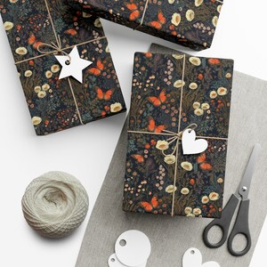 Papier d’emballage Cottagecore respectueux de l’environnement, emballage cadeau fantaisiste papillon monarque, papier scrapbook, papier étagère, esthétique Cottagecore