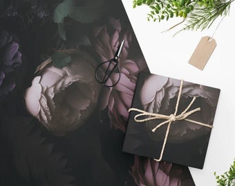 Gothic Botanical Wrapping Paper, Spooky Floral Gift Wrap