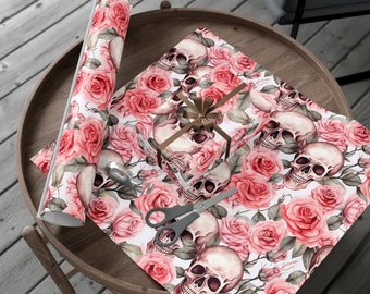 Skull & Rose Wrapping Paper - Gothic Floral Gift Wrap