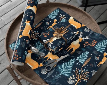 Eco-Friendly Christmas Reindeer Wrapping Paper, Scandinavian Kraft Gift Wrap