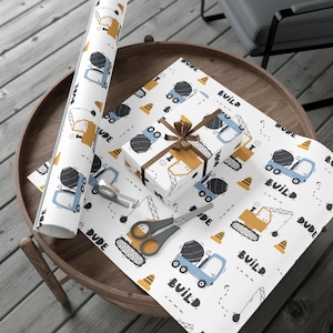 Eco-vriendelijk inpakpapier voor de bouw van kinderen, kraftpapier voor kinderen, geschenkverpakking met jarige graafmachine-thema, bouwfeest