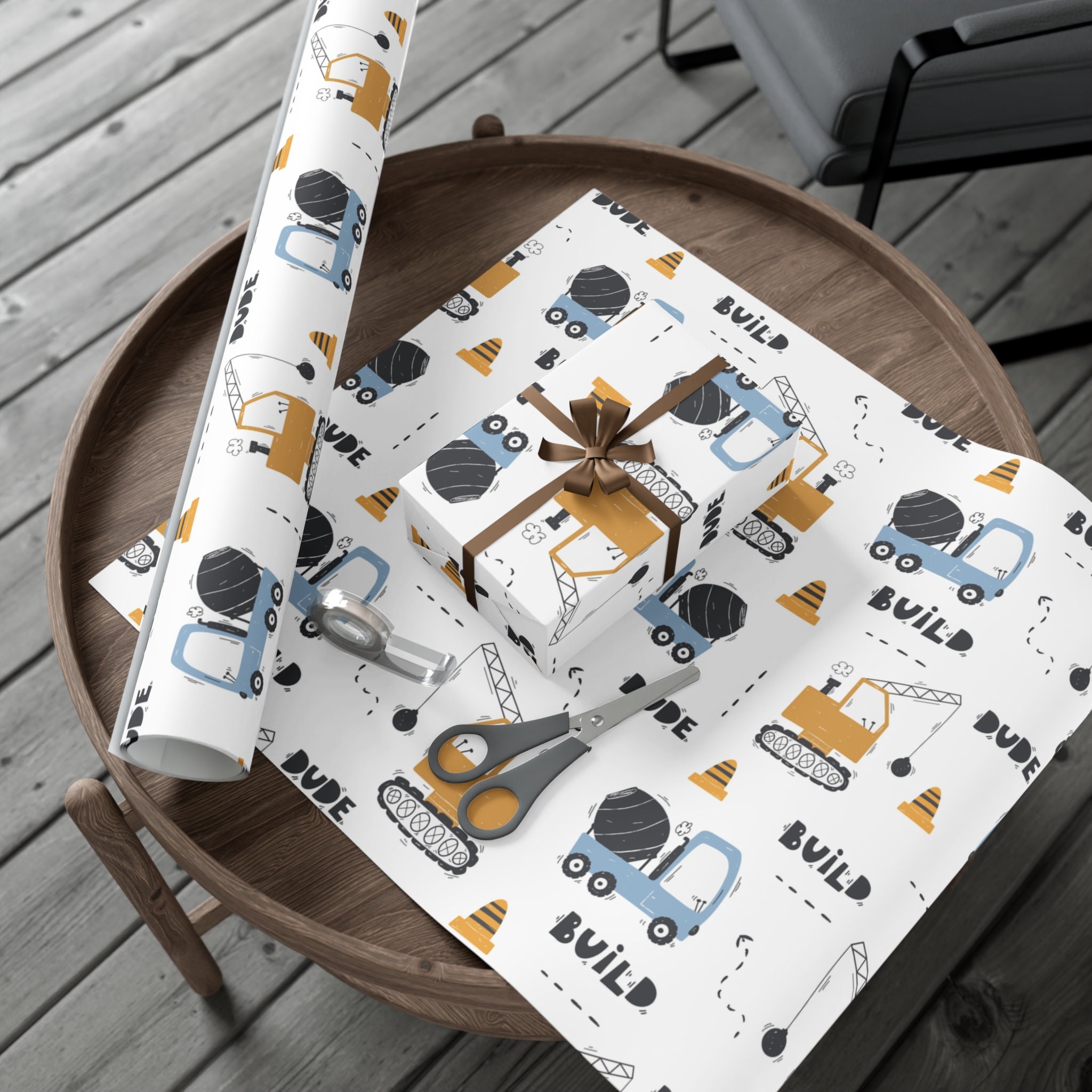 Construction Trucks Handy DIY Worker Children's Birthday Celebration Gift  Wrapping Paper Present 