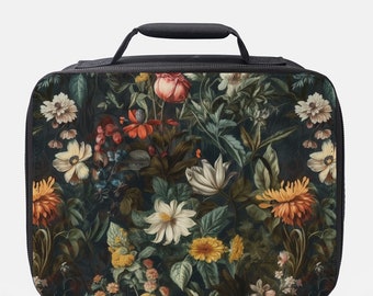 Cottagecore-lunchbox met bloemen, geïsoleerde herbruikbare lunchtas