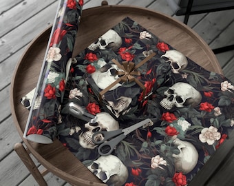 Skull and Flower Eco-Friendly Wrapping Paper, Gothic Gift Wrap
