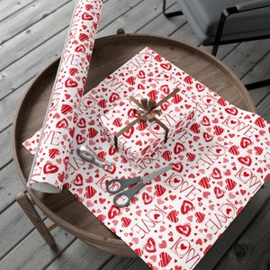 Papel de embrulho ecológico dos corações dos namorados, embrulho de presente de aniversário, papel de embrulho de amor XOXO, rolo de embrulho de presente, embrulho de presente formal