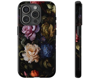 Dark Floral iPhone Case, Cottagecore Tough Phone Cover