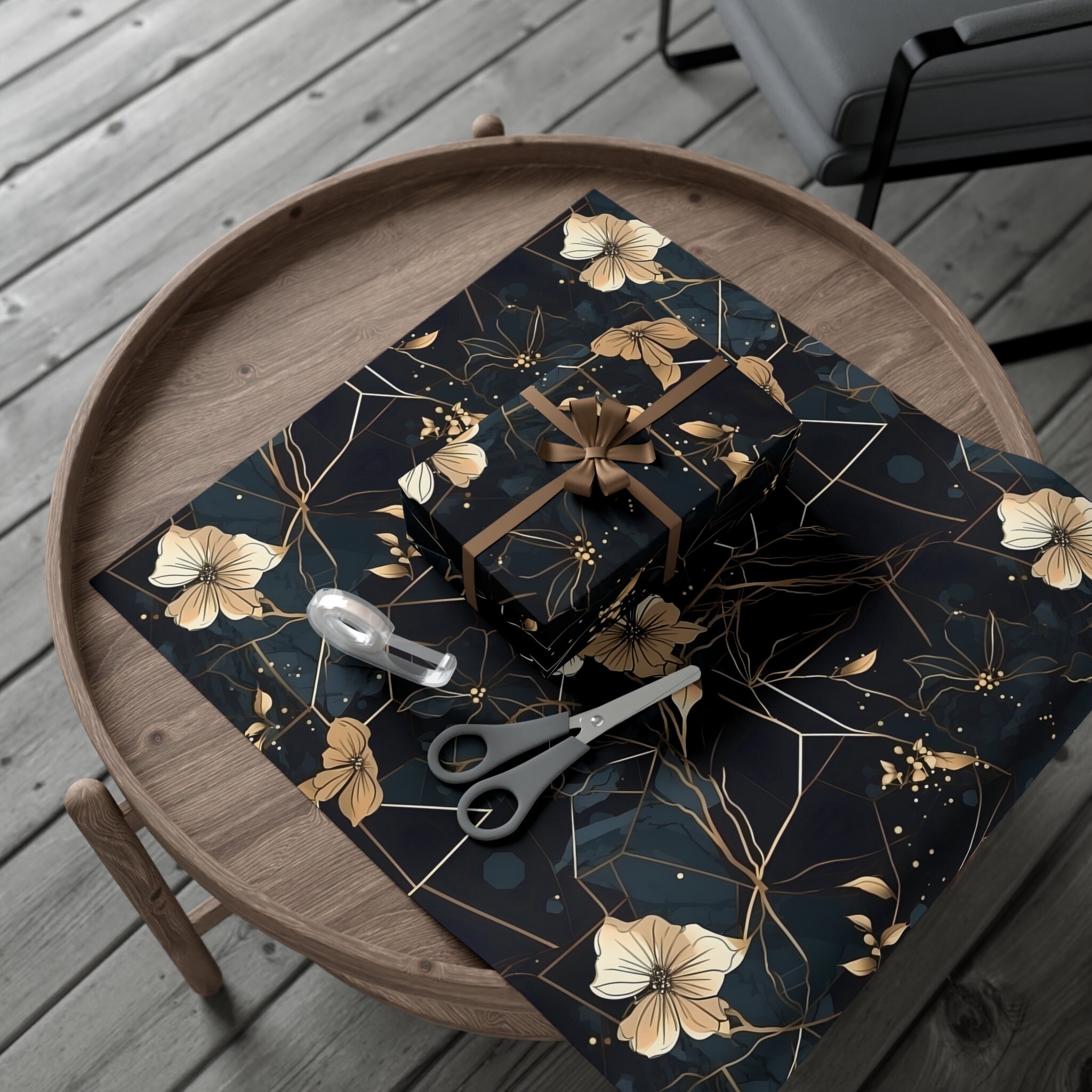 Ecofriendly Gothic Botanical Wrapping Paper, Botanical Gift Wrap Paper, Floral Gift Wrap, White