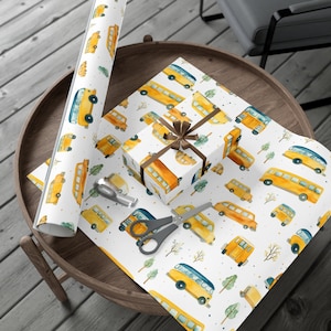 Papier cadeau pour la rentrée des classes d'autobus scolaire, papier cadeau jaune pour camion, cadeau pour la rentrée des classes, semaine de remerciement pour les éducateurs, cadeau d'anniversaire pour enfants