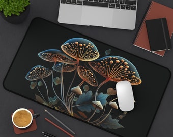 Cottagecore Mushroom Desk Mat, Floral Botanical Office Decor