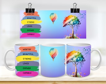 11 & 15 Unzen Affirmationen Becher Sublimation Becher Vorlage - Cricut Becher Press Sublimation Wrap - Becher Design JPG - 300 DPI