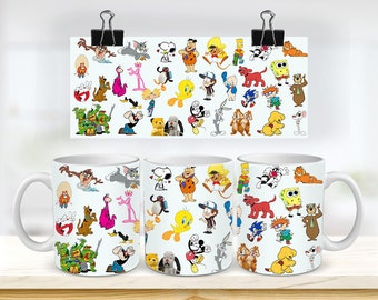 Tazza da 11 e 15 once con motivo a cartoni animati classici, modello per tazza a sublimazione - Stampante per tazze Cricut, stampa a sublimazione - Design della tazza JPG 300 DPI