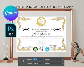 Editable Karate Martial Arts Certificate Template With Photo. Award. Trophy. Printable Certificate. Editable with Canva or Photoshop