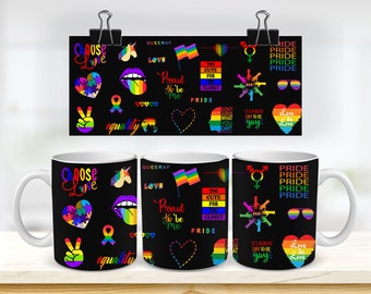 11 & 15 Oz LGBT Bright Mug Sublimation Mug Template - Cricut Mug Press Sublimation Wrap - Mug Design JPG - 300 DPI